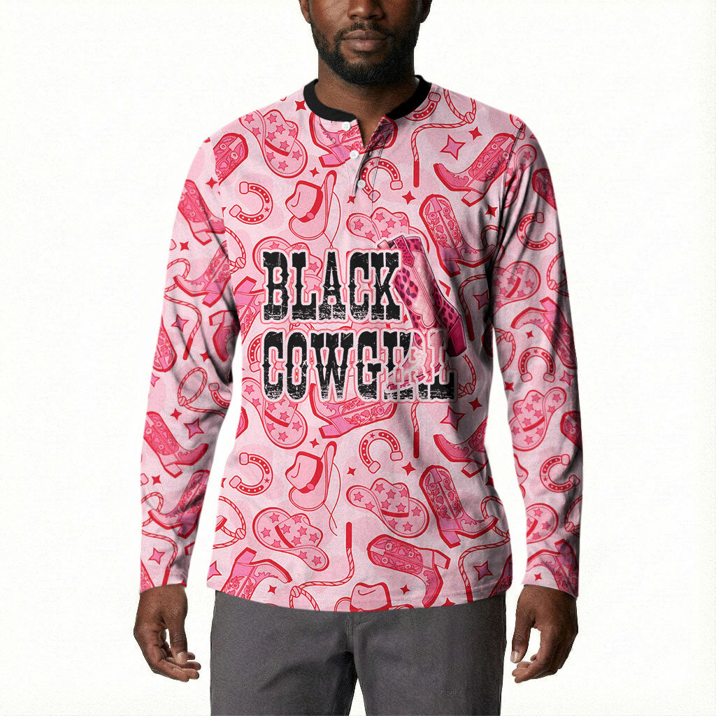 Black Cowgirl Button Sweatshirt Boots And Bling - Pink Leopard Western Diva Melanin