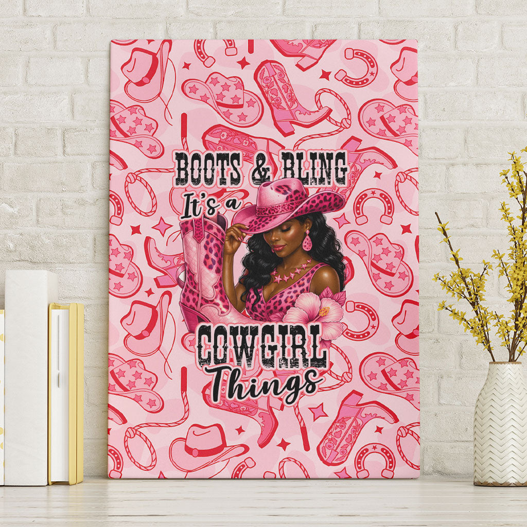 Black Cowgirl Canvas Wall Art Boots And Bling - Pink Leopard Western Diva Melanin
