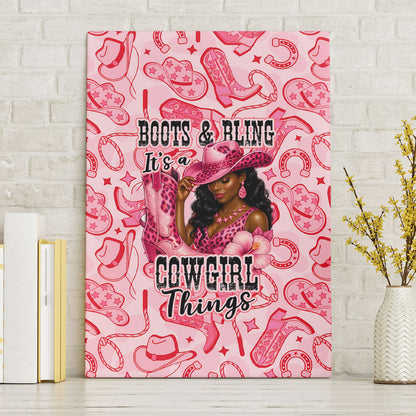 Black Cowgirl Canvas Wall Art Boots And Bling - Pink Leopard Western Diva Melanin