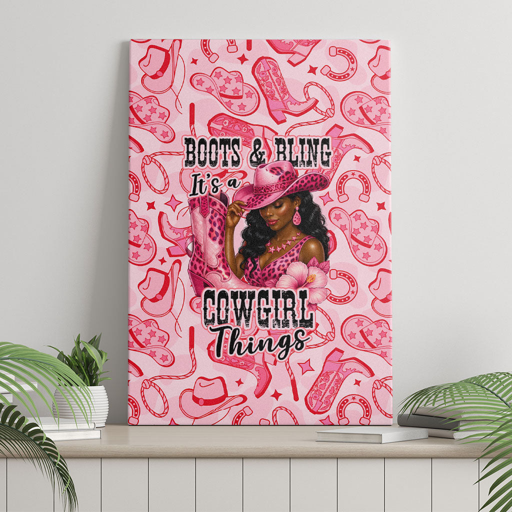Black Cowgirl Canvas Wall Art Boots And Bling - Pink Leopard Western Diva Melanin