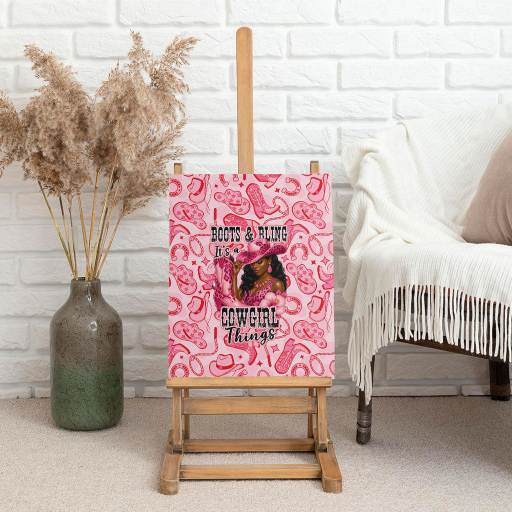 Black Cowgirl Canvas Wall Art Boots And Bling - Pink Leopard Western Diva Melanin
