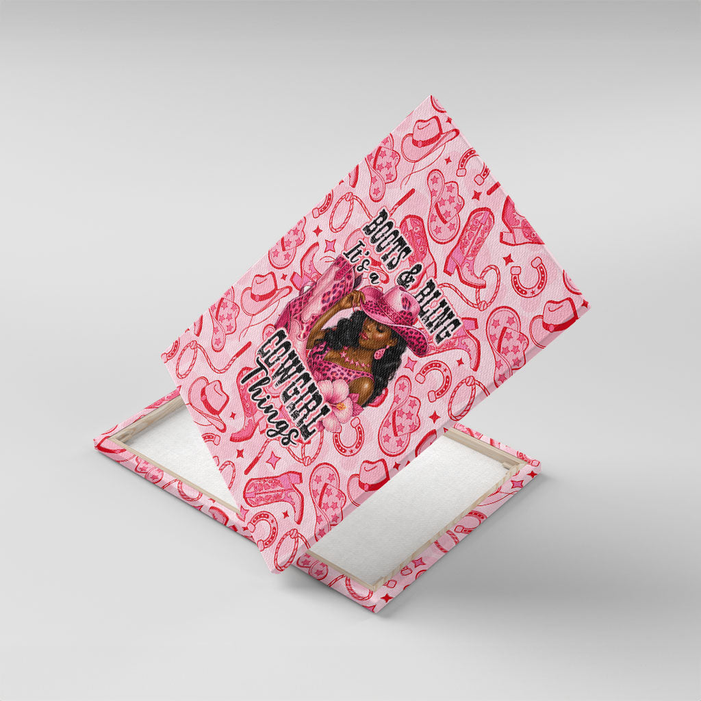 Black Cowgirl Canvas Wall Art Boots And Bling - Pink Leopard Western Diva Melanin