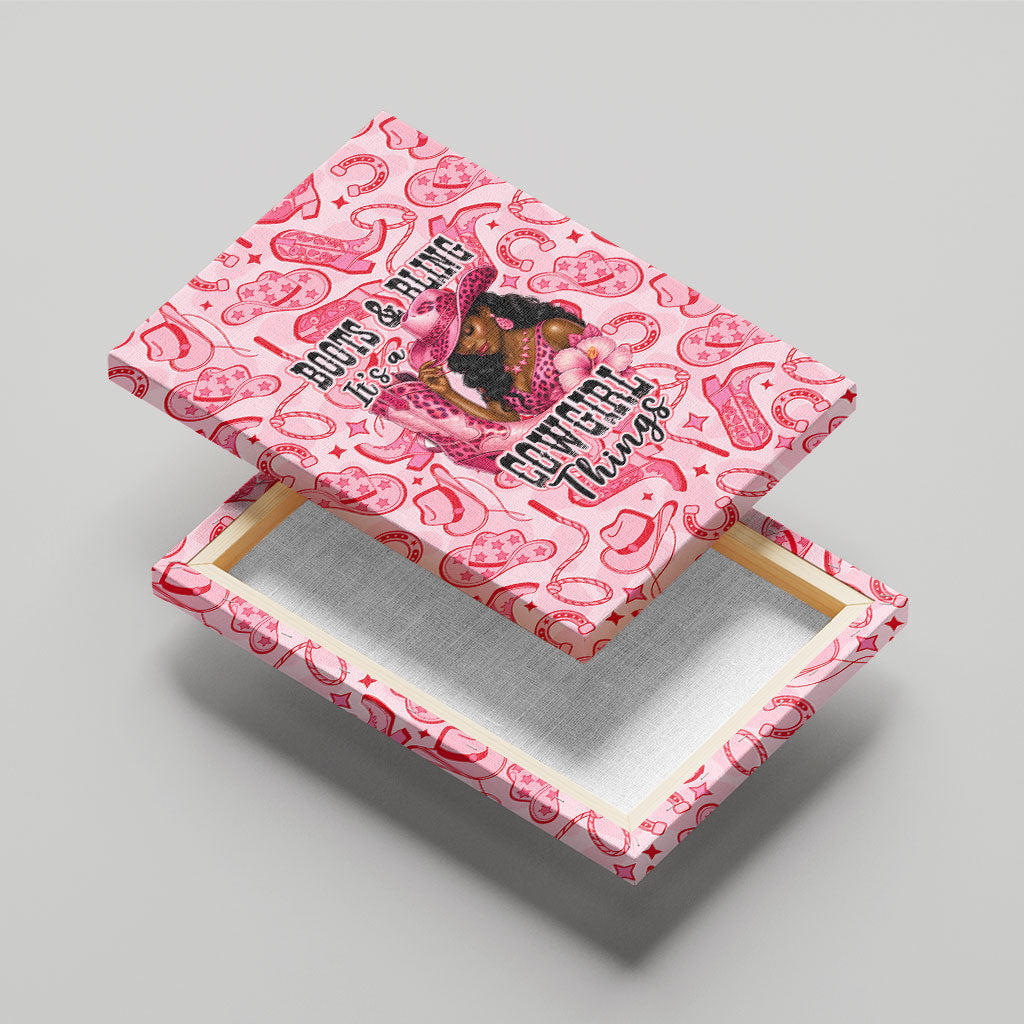 Black Cowgirl Canvas Wall Art Boots And Bling - Pink Leopard Western Diva Melanin