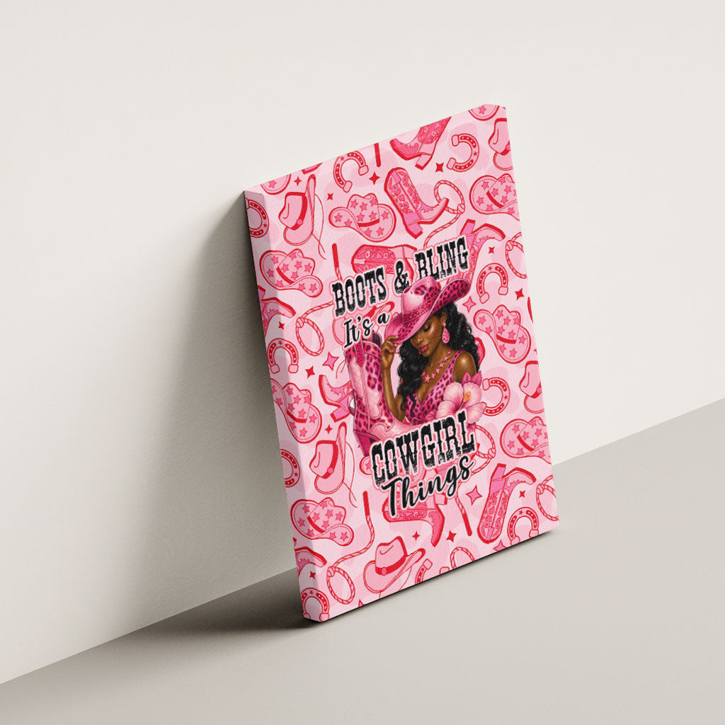 Black Cowgirl Canvas Wall Art Boots And Bling - Pink Leopard Western Diva Melanin