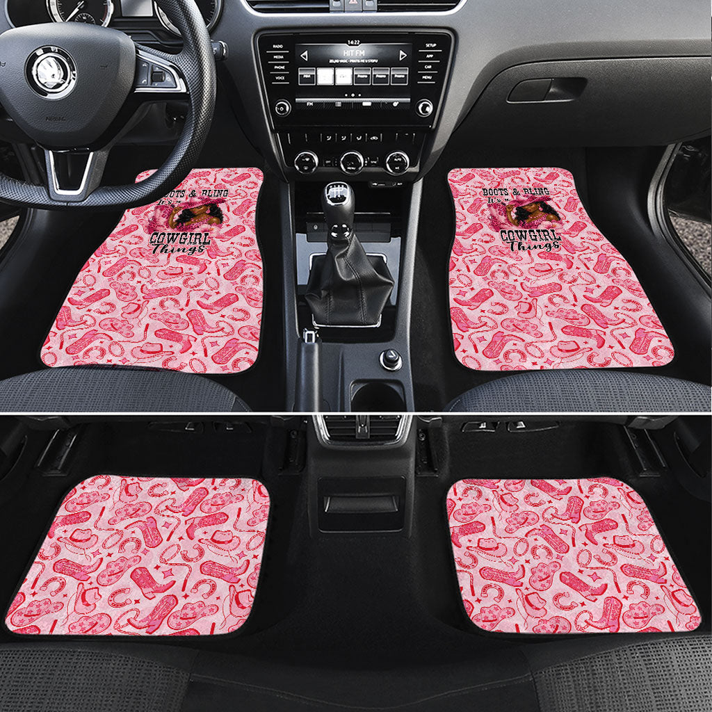 Black Cowgirl Car Mats Boots And Bling - Pink Leopard Western Diva Melanin