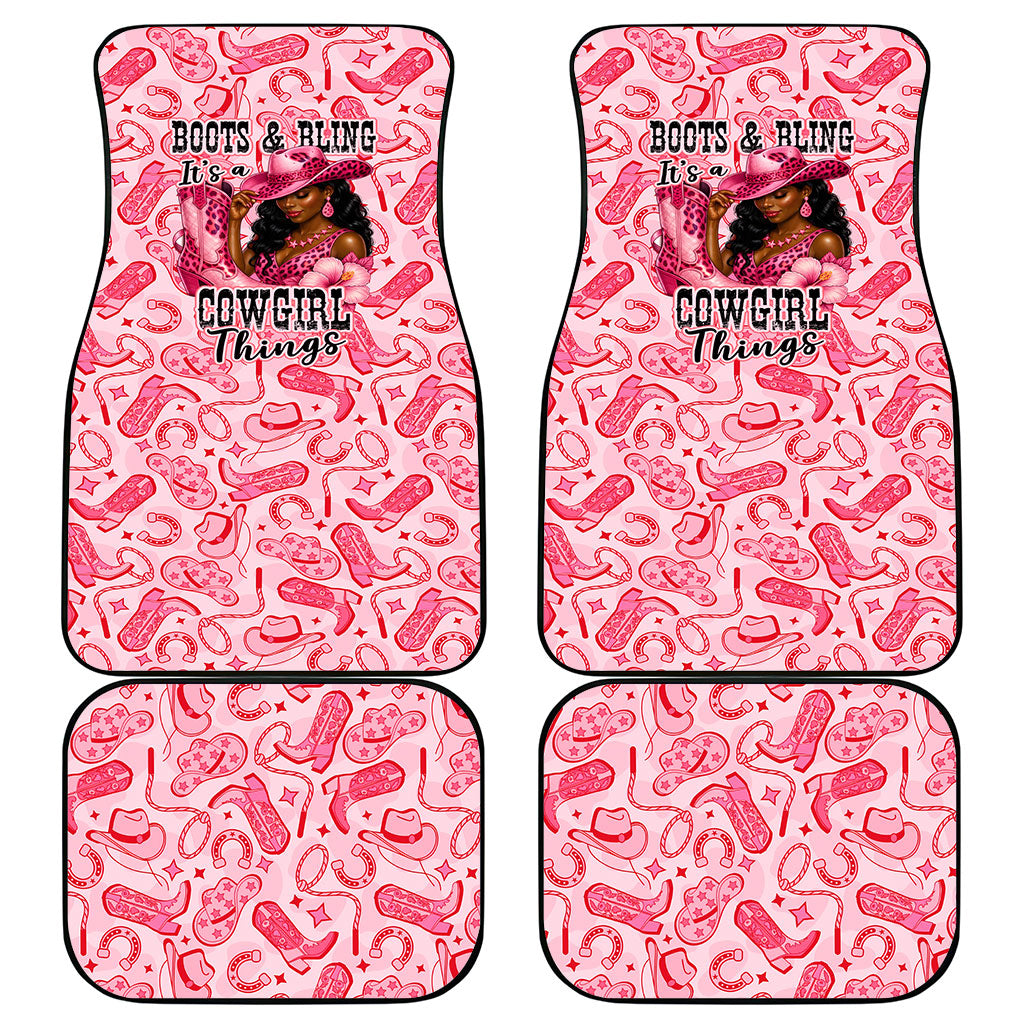 Black Cowgirl Car Mats Boots And Bling - Pink Leopard Western Diva Melanin