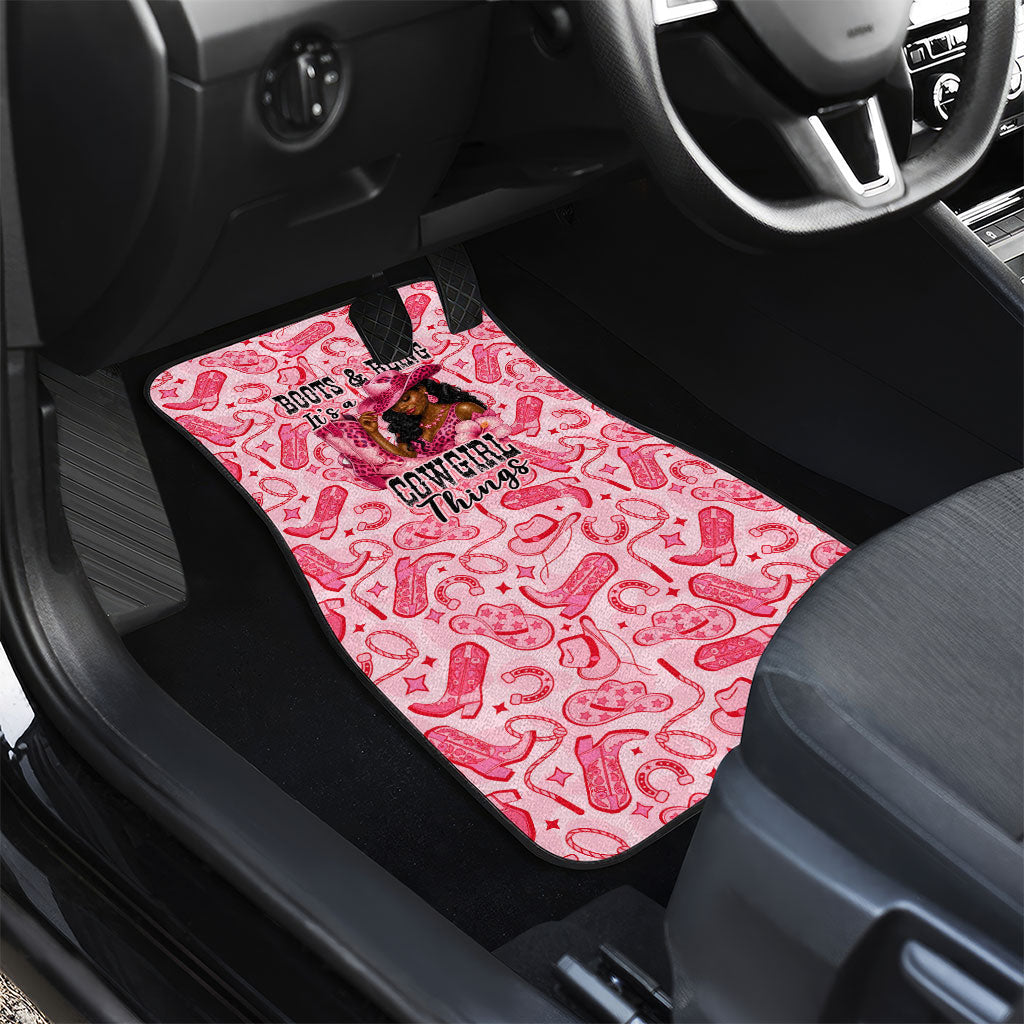 Black Cowgirl Car Mats Boots And Bling - Pink Leopard Western Diva Melanin