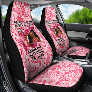 Black Cowgirl Car Seat Cover Boots And Bling - Pink Leopard Western Diva Melanin