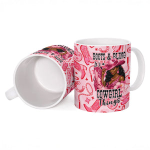 Black Cowgirl Ceramic Mug Boots And Bling - Pink Leopard Western Diva Melanin