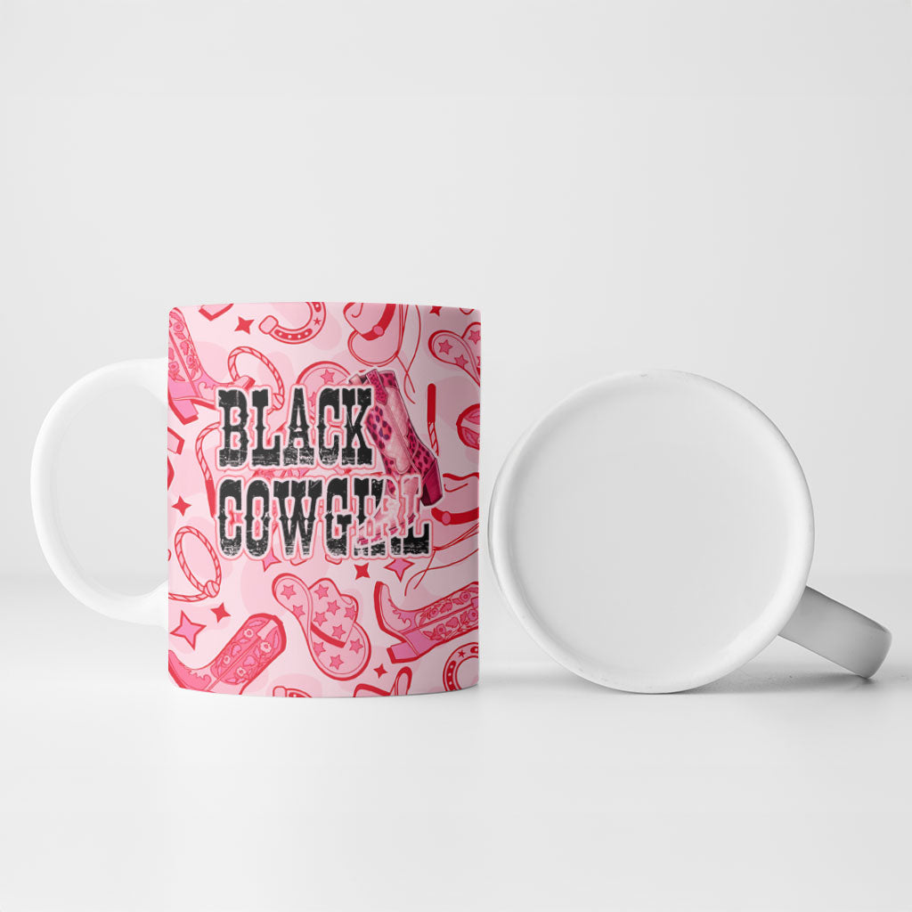 Black Cowgirl Ceramic Mug Boots And Bling - Pink Leopard Western Diva Melanin