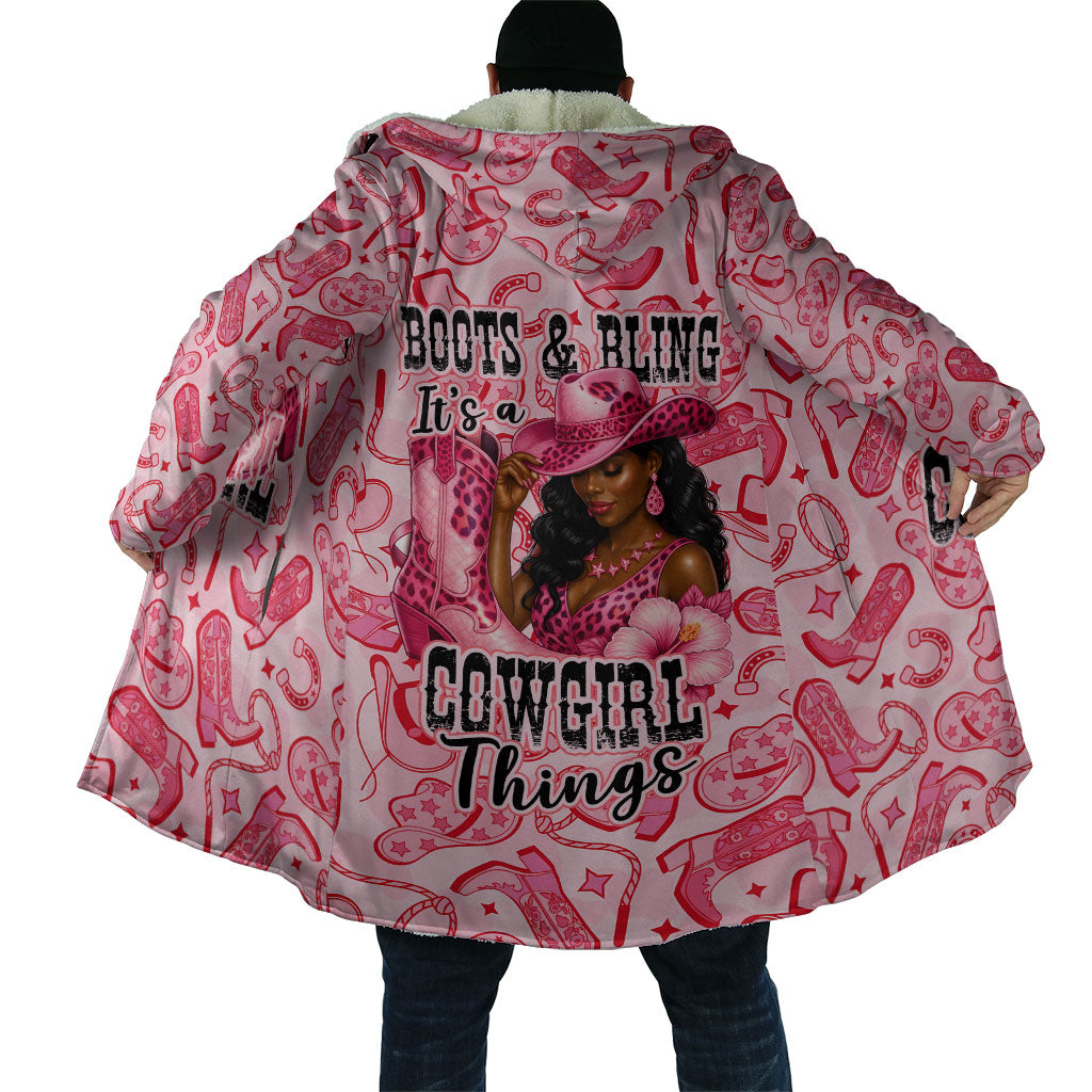 Black Cowgirl Cloak Boots And Bling - Pink Leopard Western Diva Melanin