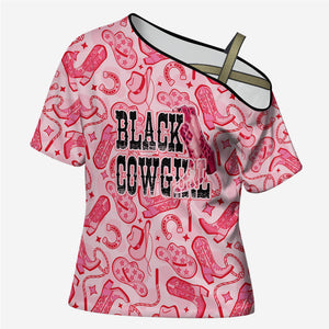 Black Cowgirl Cross Shoulder Shirt Boots And Bling - Pink Leopard Western Diva Melanin