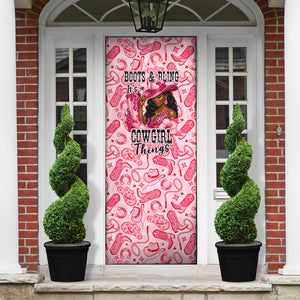 Black Cowgirl Door Cover Boots And Bling - Pink Leopard Western Diva Melanin