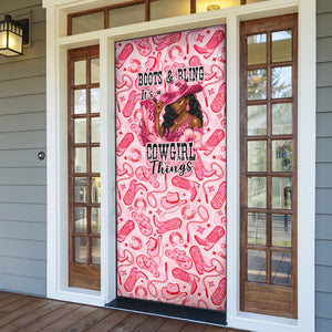 Black Cowgirl Door Cover Boots And Bling - Pink Leopard Western Diva Melanin