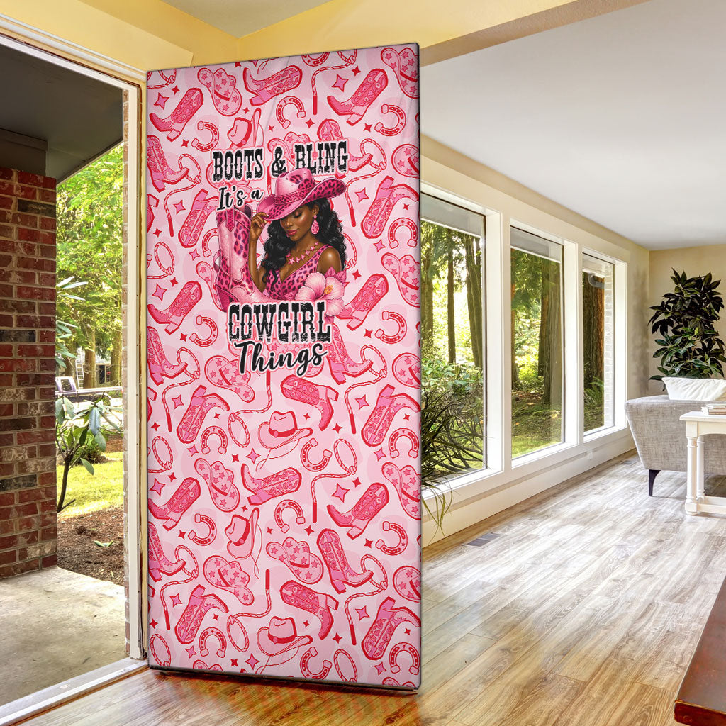 Black Cowgirl Door Cover Boots And Bling - Pink Leopard Western Diva Melanin