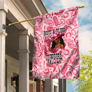 Black Cowgirl Garden Flag Boots And Bling - Pink Leopard Western Diva Melanin