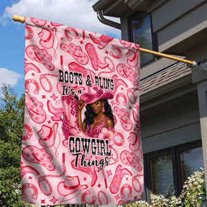 Black Cowgirl Garden Flag Boots And Bling - Pink Leopard Western Diva Melanin