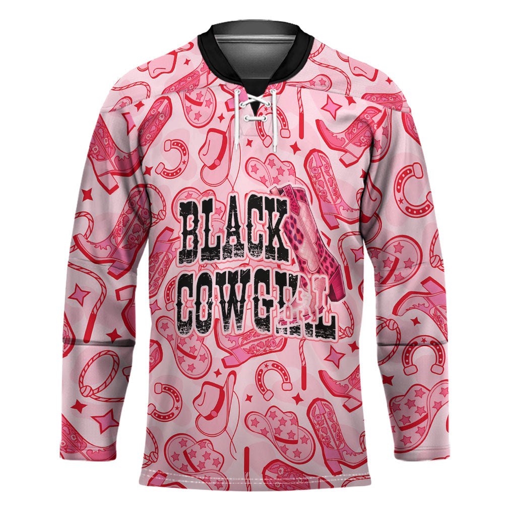 Black Cowgirl Hockey Jersey Boots And Bling - Pink Leopard Western Diva Melanin