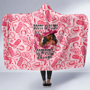 Black Cowgirl Hooded Blanket Boots And Bling - Pink Leopard Western Diva Melanin