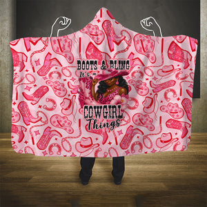 Black Cowgirl Hooded Blanket Boots And Bling - Pink Leopard Western Diva Melanin