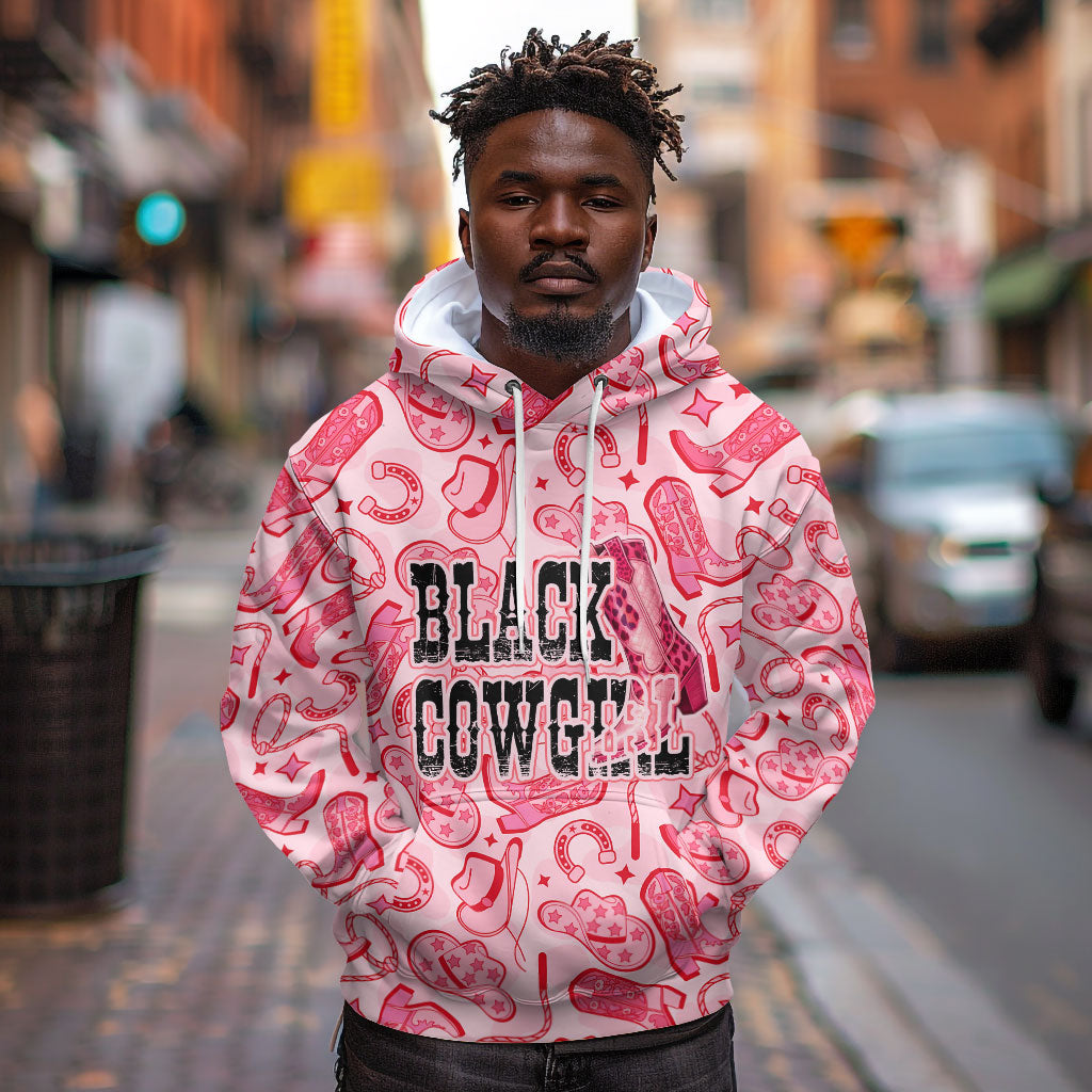 Black Cowgirl Hoodie Boots And Bling - Pink Leopard Western Diva Melanin
