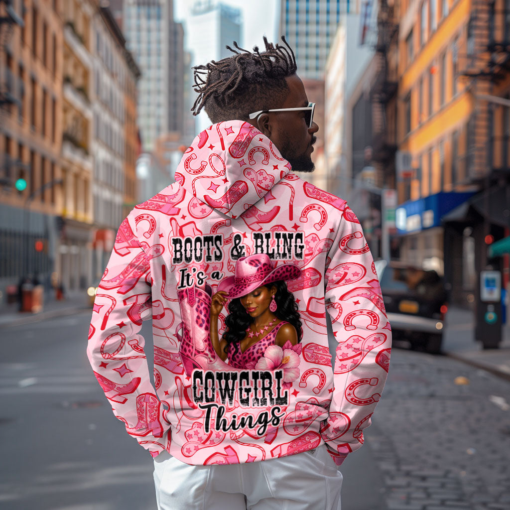 Black Cowgirl Hoodie Boots And Bling - Pink Leopard Western Diva Melanin
