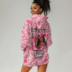 Black Cowgirl Hoodie Dress Boots And Bling - Pink Leopard Western Diva Melanin