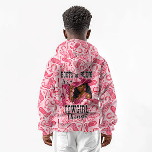Black Cowgirl Kid Hoodie Boots And Bling - Pink Leopard Western Diva Melanin
