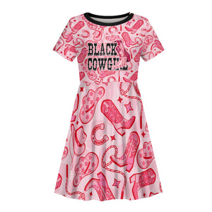 Black Cowgirl Kid Short Sleeve Dress Boots And Bling - Pink Leopard Western Diva Melanin
