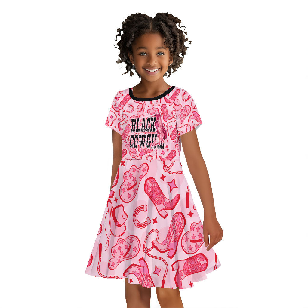 Black Cowgirl Kid Short Sleeve Dress Boots And Bling - Pink Leopard Western Diva Melanin