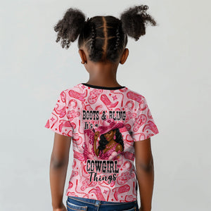 Black Cowgirl Kid T shirt Boots And Bling - Pink Leopard Western Diva Melanin