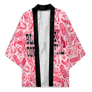 Black Cowgirl Kimono Boots And Bling - Pink Leopard Western Diva Melanin