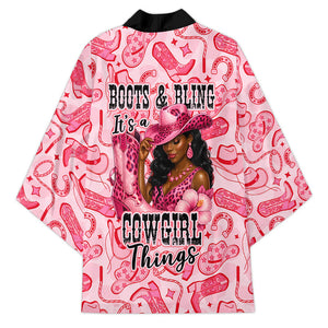 Black Cowgirl Kimono Boots And Bling - Pink Leopard Western Diva Melanin