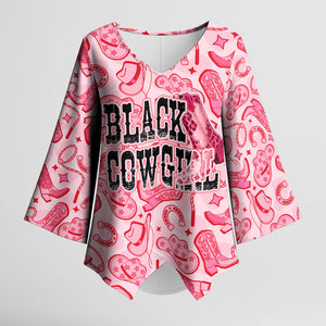 Black Cowgirl Kimono Sleeve Blouse Boots And Bling - Pink Leopard Western Diva Melanin