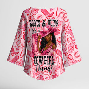 Black Cowgirl Kimono Sleeve Blouse Boots And Bling - Pink Leopard Western Diva Melanin