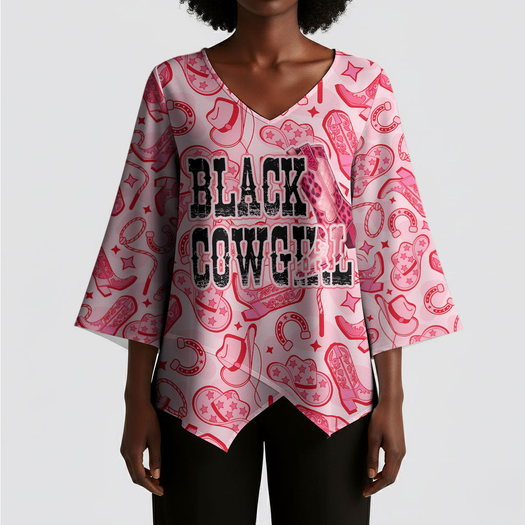 Black Cowgirl Kimono Sleeve Blouse Boots And Bling - Pink Leopard Western Diva Melanin