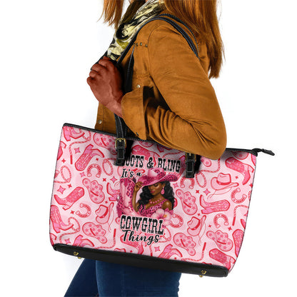 Black Cowgirl Leather Tote Bag Boots And Bling - Pink Leopard Western Diva Melanin