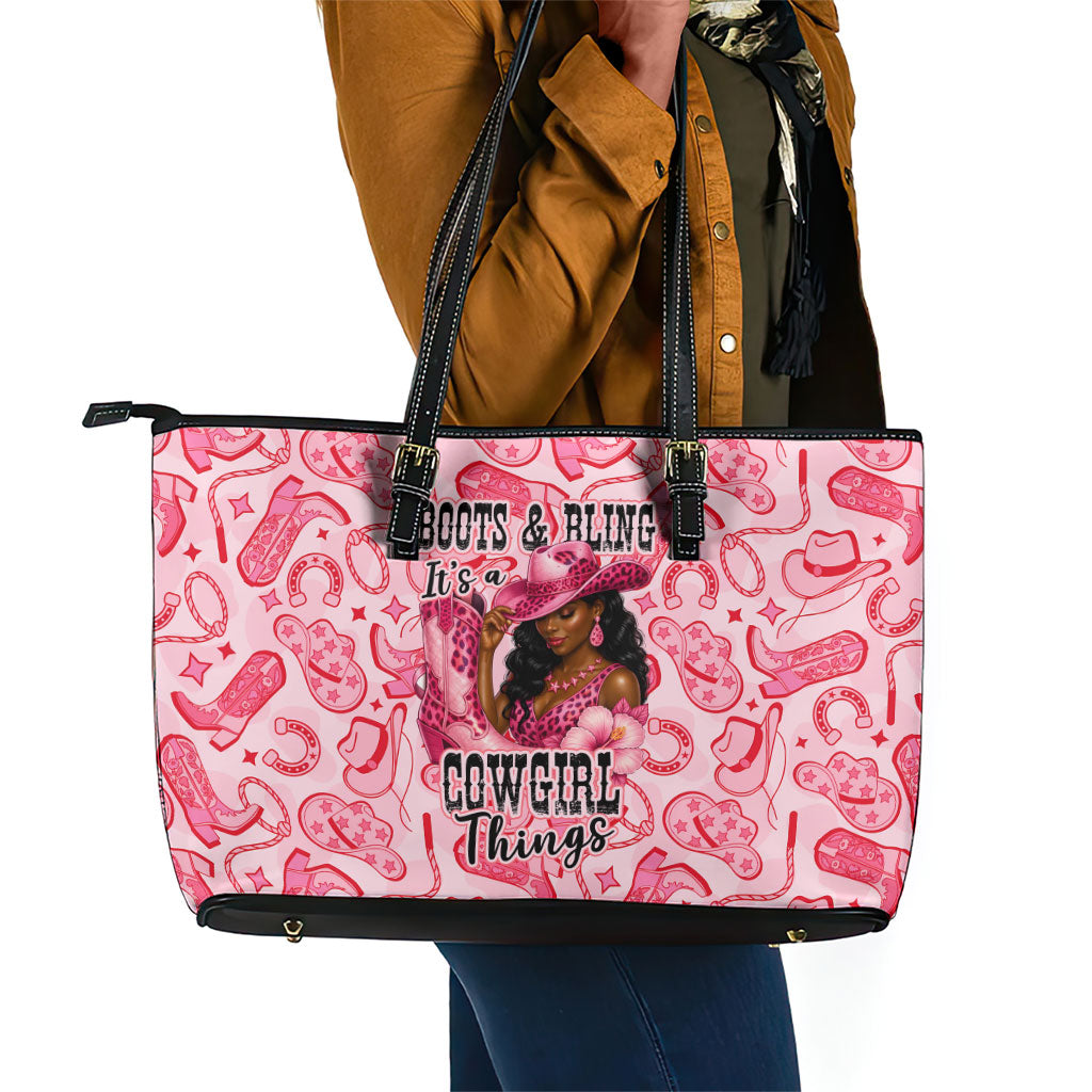 Black Cowgirl Leather Tote Bag Boots And Bling - Pink Leopard Western Diva Melanin