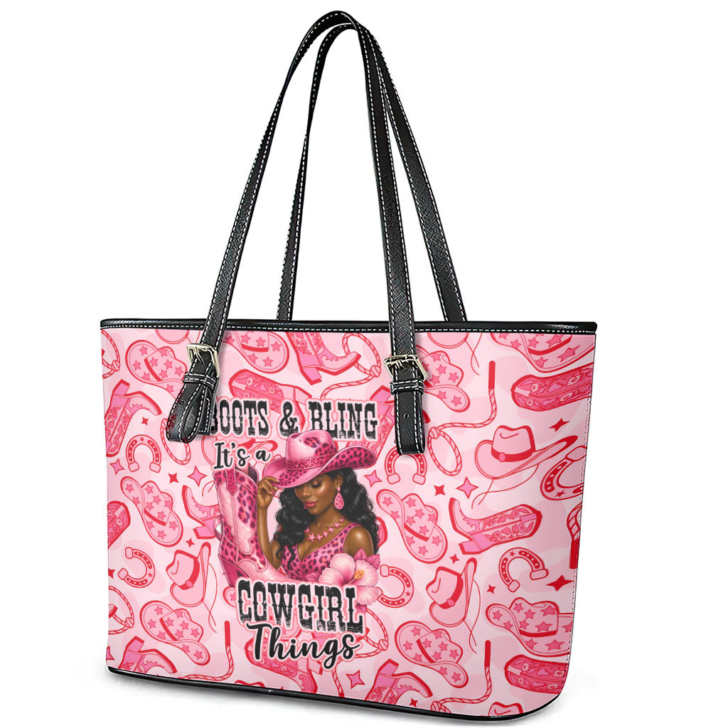 Black Cowgirl Leather Tote Bag Boots And Bling - Pink Leopard Western Diva Melanin