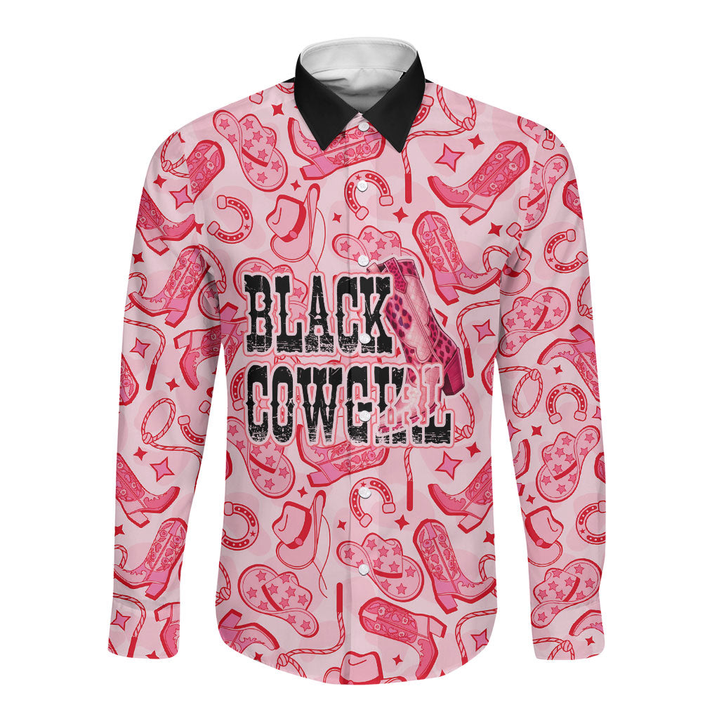 Black Cowgirl Long Sleeve Button Shirt Boots And Bling - Pink Leopard Western Diva Melanin
