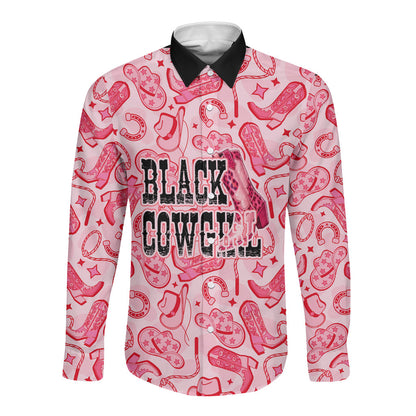 Black Cowgirl Long Sleeve Button Shirt Boots And Bling - Pink Leopard Western Diva Melanin