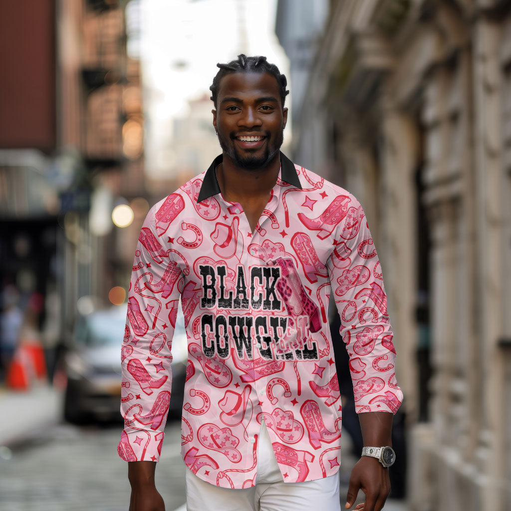 Black Cowgirl Long Sleeve Button Shirt Boots And Bling - Pink Leopard Western Diva Melanin