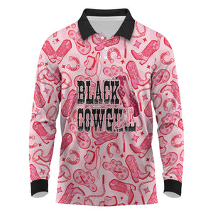 Black Cowgirl Long Sleeve Polo Shirt Boots And Bling - Pink Leopard Western Diva Melanin