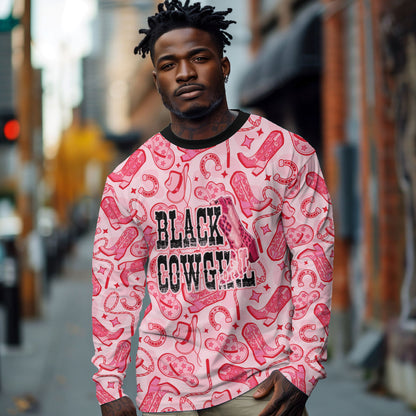 Black Cowgirl Long Sleeve Shirt Boots And Bling - Pink Leopard Western Diva Melanin