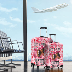 Black Cowgirl Luggage Cover Boots And Bling - Pink Leopard Western Diva Melanin