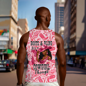 Black Cowgirl Men Tank Top Boots And Bling - Pink Leopard Western Diva Melanin