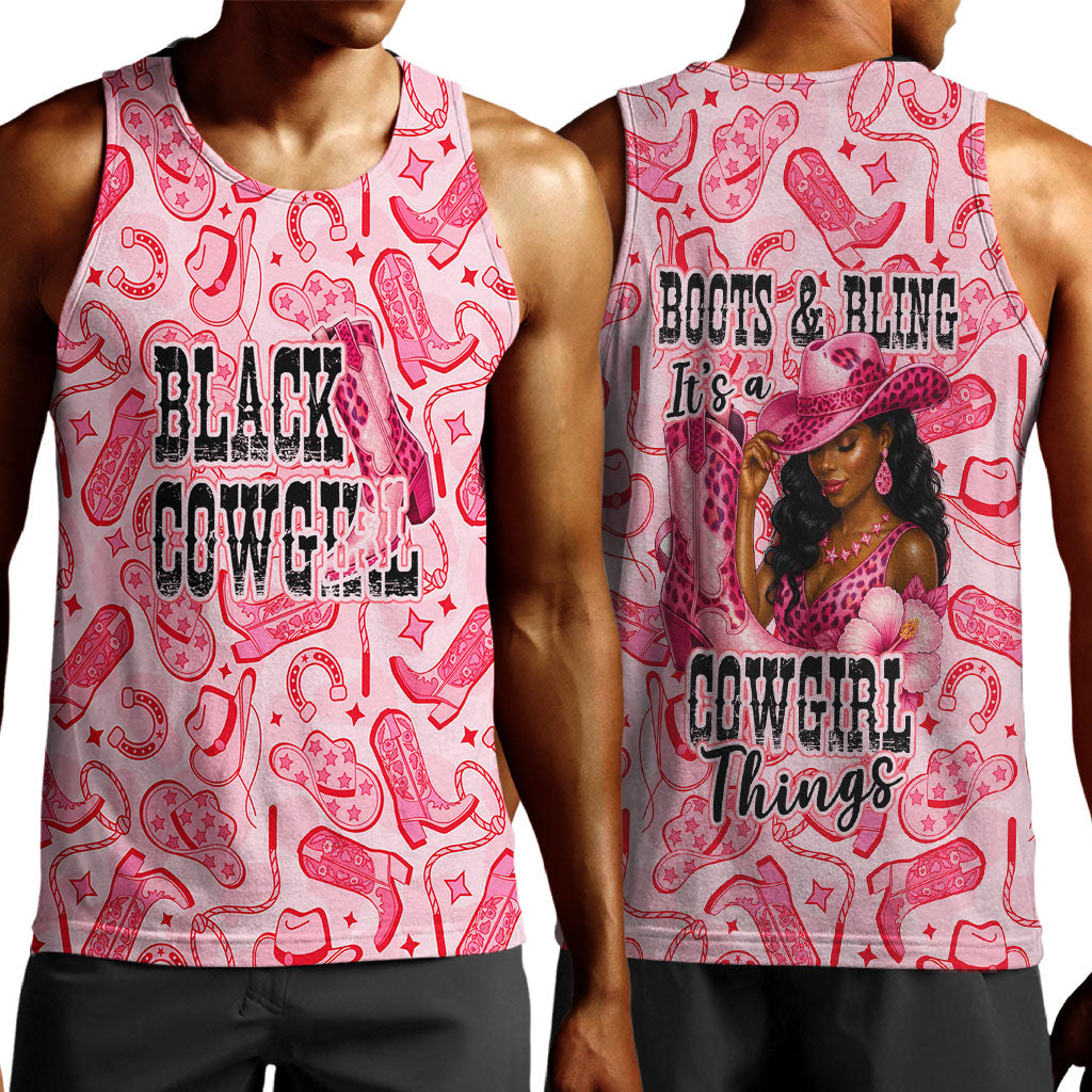 Black Cowgirl Men Tank Top Boots And Bling - Pink Leopard Western Diva Melanin