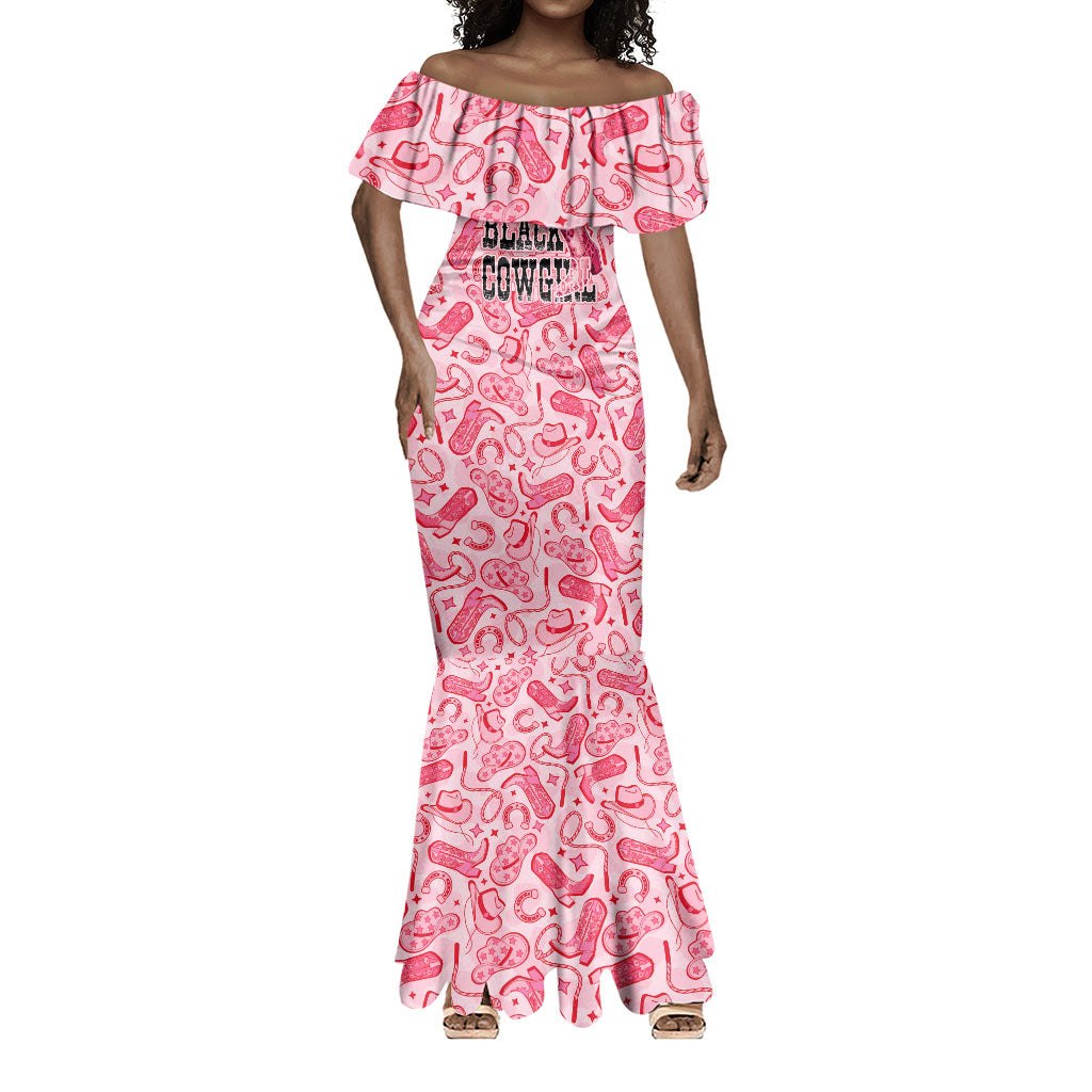 Black Cowgirl Mermaid Dress Boots And Bling - Pink Leopard Western Diva Melanin