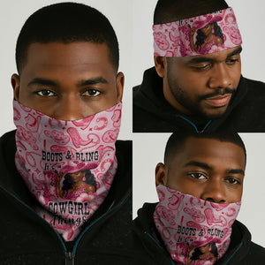 Black Cowgirl Neck Gaiter Boots And Bling - Pink Leopard Western Diva Melanin