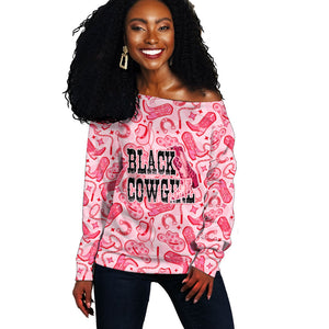Black Cowgirl Off Shoulder Sweater Boots And Bling - Pink Leopard Western Diva Melanin
